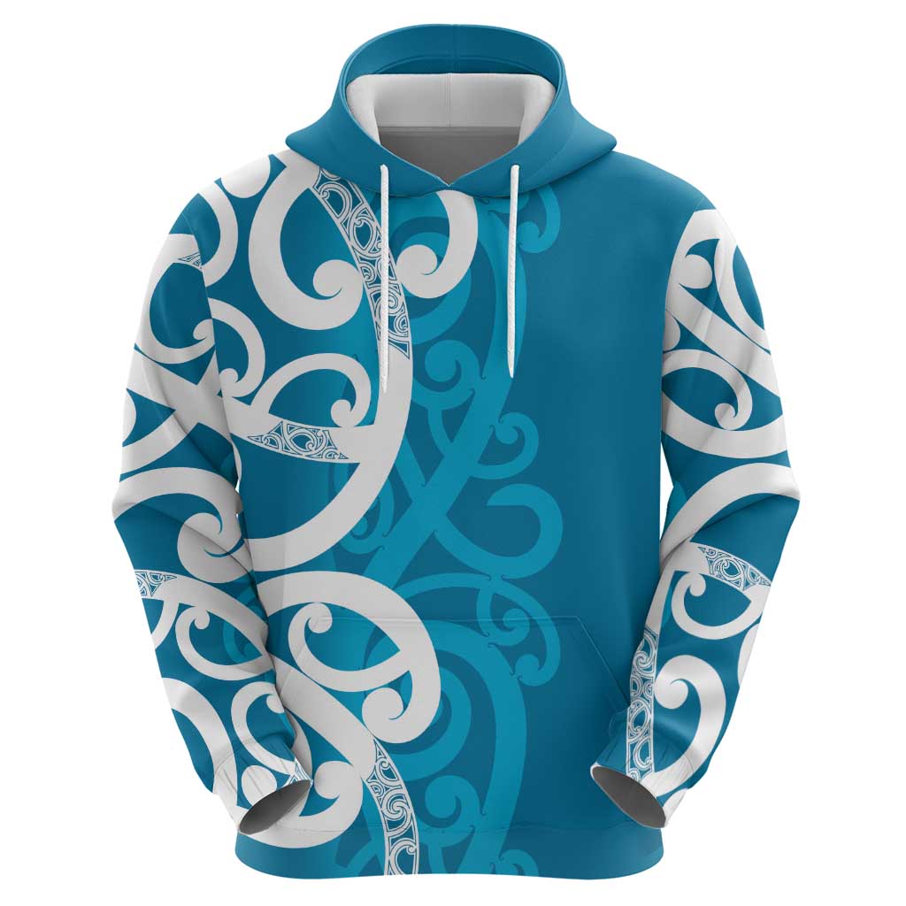Azure Blue Maori Zip Hoodie Koru Kowhaiwhai LT7 - Polynesian Pride