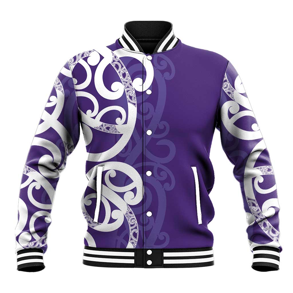 Violet Green Maori Baseball Jacket Koru Kowhaiwhai - Polynesian Pride