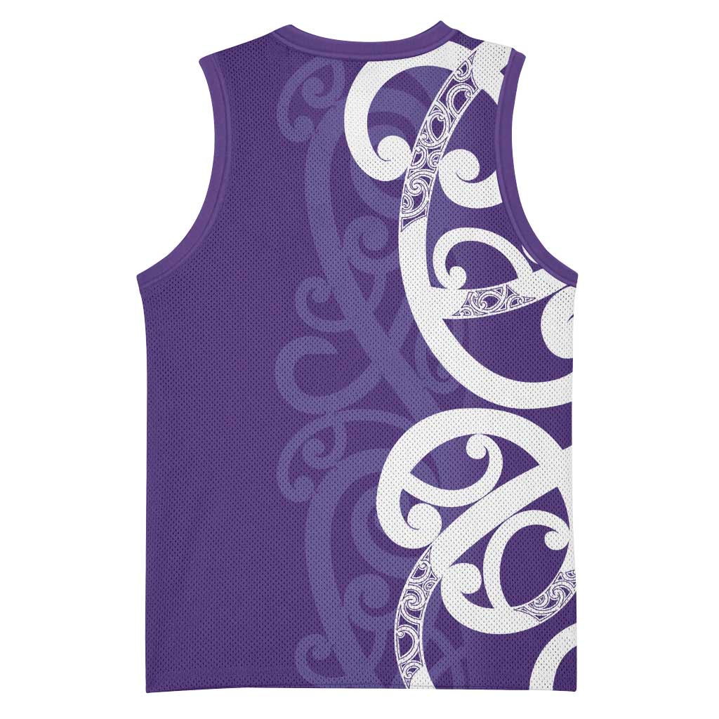 Violet Green Maori Basketball Jersey Koru Kowhaiwhai - Polynesian Pride