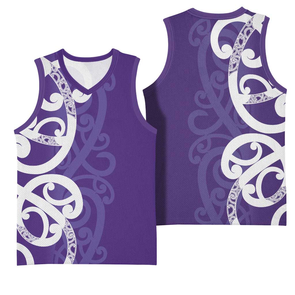 Violet Green Maori Basketball Jersey Koru Kowhaiwhai - Polynesian Pride
