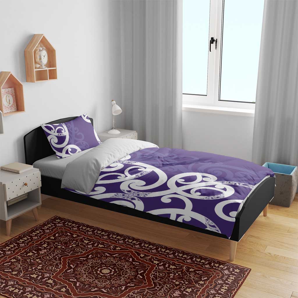 Violet Green Maori Bedding Set Koru Kowhaiwhai - Polynesian Pride