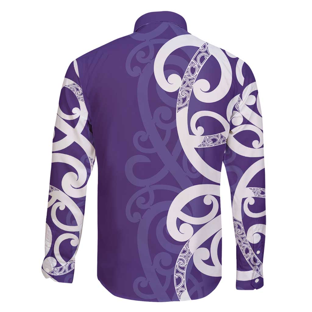 Violet Green Maori Family Matching Long Sleeve Bodycon Dress and Hawaiian Shirt Koru Kowhaiwhai LT7 - Polynesian Pride