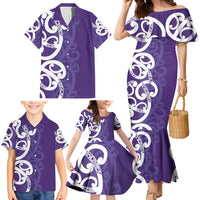 Violet Green Maori Family Matching Mermaid Dress and Hawaiian Shirt Koru Kowhaiwhai LT7 - Polynesian Pride