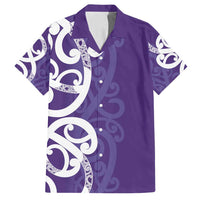 Violet Green Maori Family Matching Off Shoulder Maxi Dress and Hawaiian Shirt Koru Kowhaiwhai LT7 Dad's Shirt - Short Sleeve Violet - Polynesian Pride
