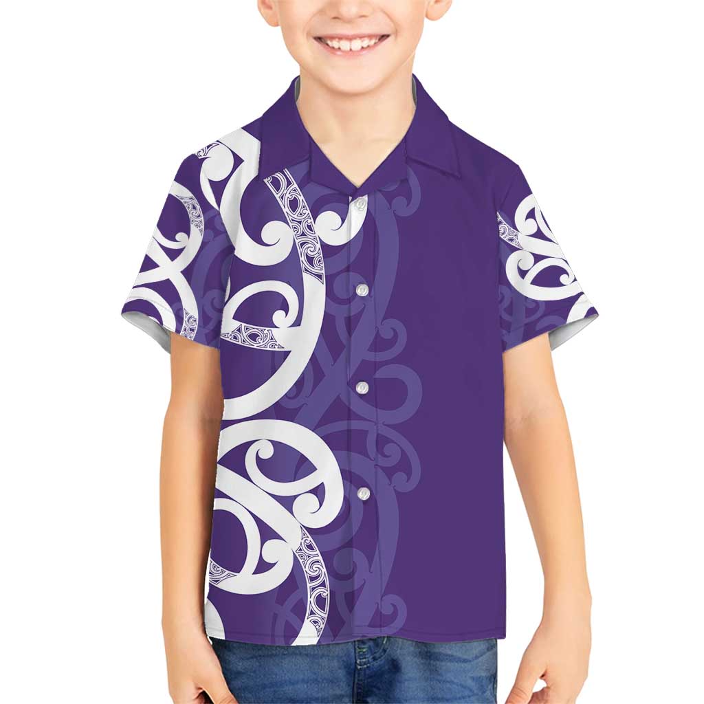 Violet Green Maori Family Matching Off Shoulder Short Dress and Hawaiian Shirt Koru Kowhaiwhai LT7 Son's Shirt Violet - Polynesian Pride