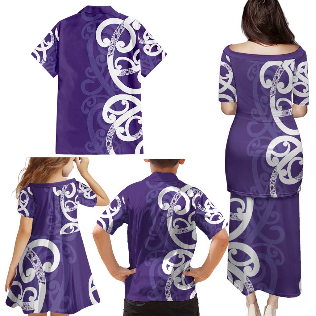 Violet Green Maori Family Matching Puletasi and Hawaiian Shirt Koru Kowhaiwhai LT7 - Polynesian Pride