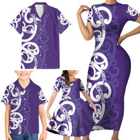 Violet Green Maori Family Matching Short Sleeve Bodycon Dress and Hawaiian Shirt Koru Kowhaiwhai LT7 - Polynesian Pride