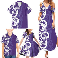 Violet Green Maori Family Matching Summer Maxi Dress and Hawaiian Shirt Koru Kowhaiwhai LT7 - Polynesian Pride