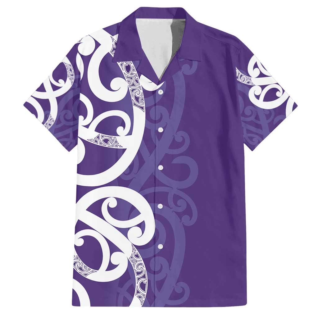 Violet Green Maori Family Matching Summer Maxi Dress and Hawaiian Shirt Koru Kowhaiwhai LT7 Dad's Shirt - Short Sleeve Violet - Polynesian Pride