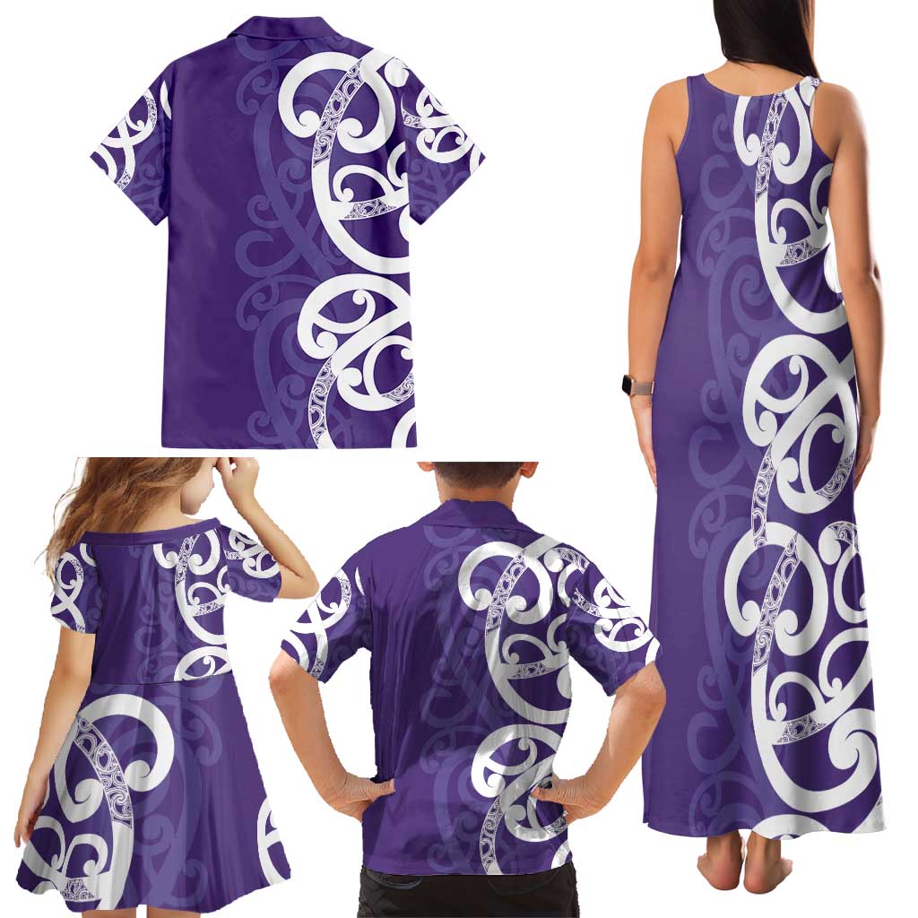Violet Green Maori Family Matching Tank Maxi Dress and Hawaiian Shirt Koru Kowhaiwhai LT7 - Polynesian Pride
