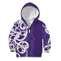 Violet Green Maori Kid Hoodie Koru Kowhaiwhai - Polynesian Pride