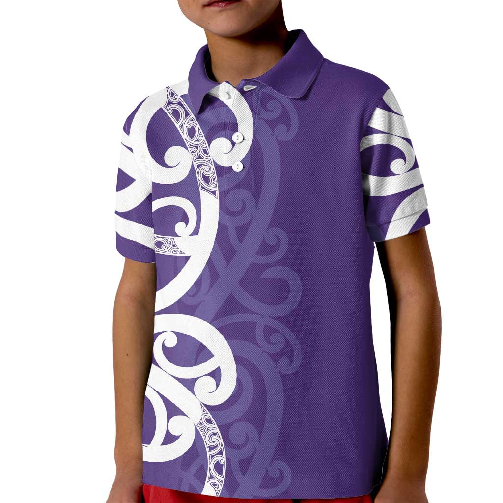 Violet Green Maori Kid Polo Shirt Koru Kowhaiwhai LT7 Kid Violet - Polynesian Pride