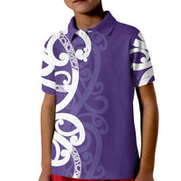 Violet Green Maori Kid Polo Shirt Koru Kowhaiwhai LT7 Kid Violet - Polynesian Pride