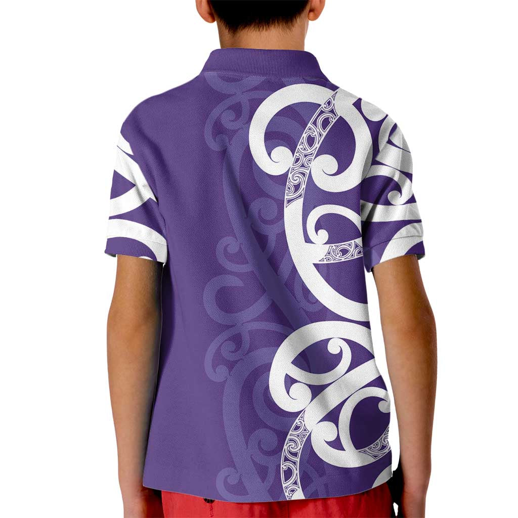 Violet Green Maori Kid Polo Shirt Koru Kowhaiwhai LT7 - Polynesian Pride