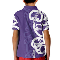 Violet Green Maori Kid Polo Shirt Koru Kowhaiwhai LT7 - Polynesian Pride