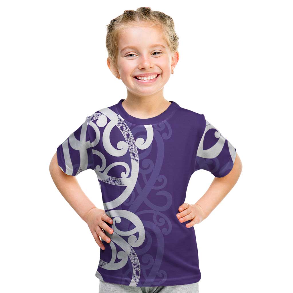 Violet Green Maori Kid T Shirt Koru Kowhaiwhai - Polynesian Pride