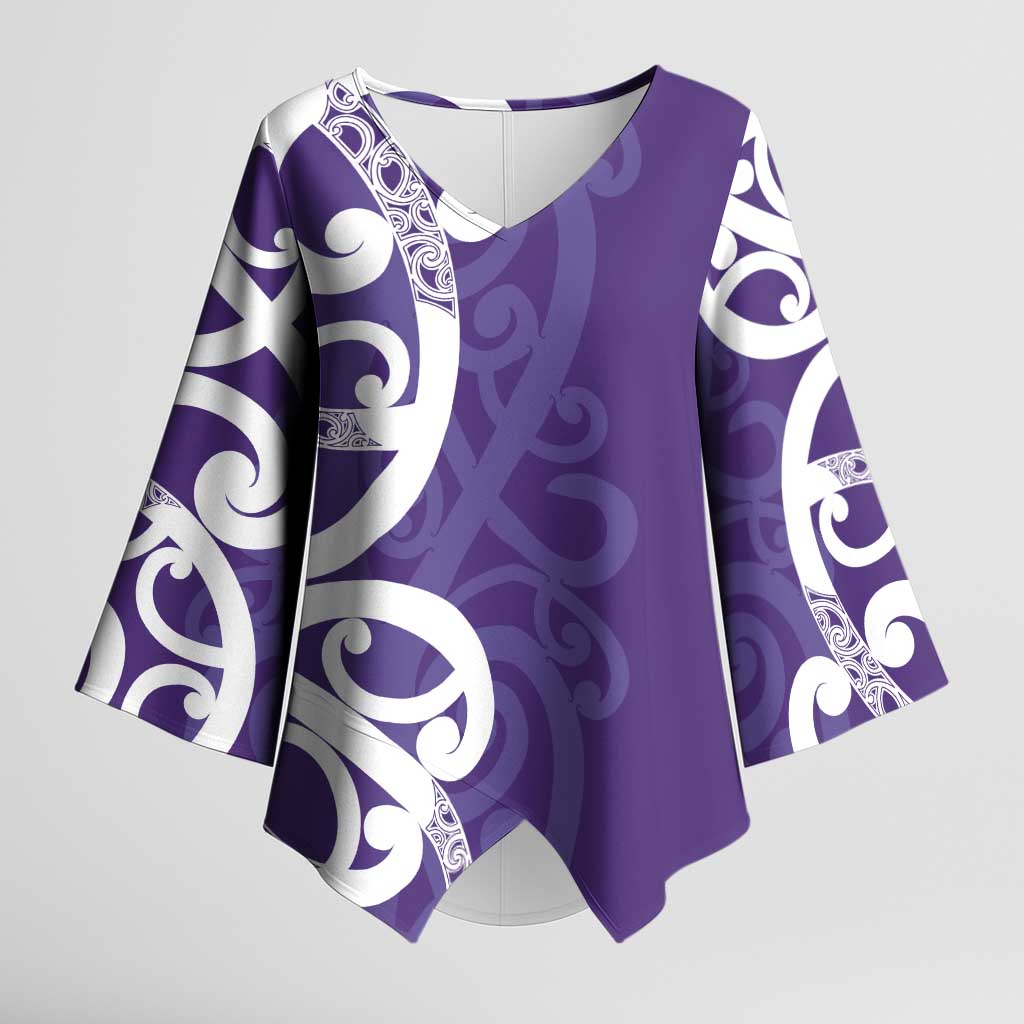 Violet Green Maori Kimono Sleeve Blouse Koru Kowhaiwhai - Polynesian Pride