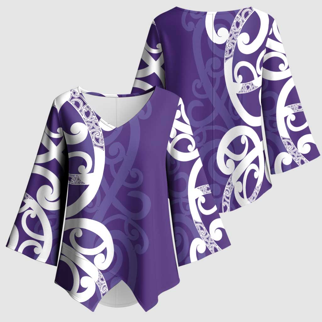 Violet Green Maori Kimono Sleeve Blouse Koru Kowhaiwhai - Polynesian Pride