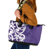 Violet Green Maori Leather Tote Bag Koru Kowhaiwhai LT7 Violet - Polynesian Pride