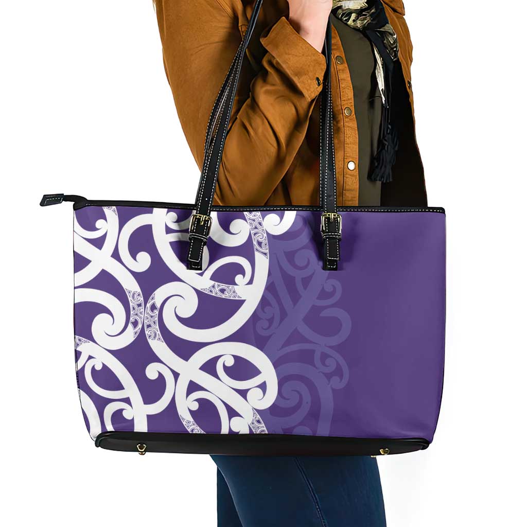Violet Green Maori Leather Tote Bag Koru Kowhaiwhai LT7 - Polynesian Pride