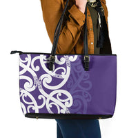 Violet Green Maori Leather Tote Bag Koru Kowhaiwhai LT7 - Polynesian Pride