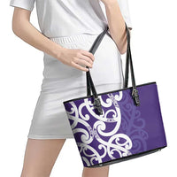 Violet Green Maori Leather Tote Bag Koru Kowhaiwhai LT7 - Polynesian Pride