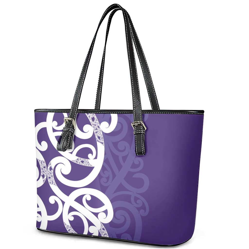 Violet Green Maori Leather Tote Bag Koru Kowhaiwhai LT7 - Polynesian Pride