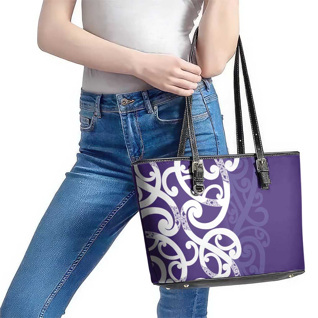 Violet Green Maori Leather Tote Bag Koru Kowhaiwhai LT7 - Polynesian Pride