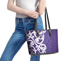 Violet Green Maori Leather Tote Bag Koru Kowhaiwhai LT7 - Polynesian Pride