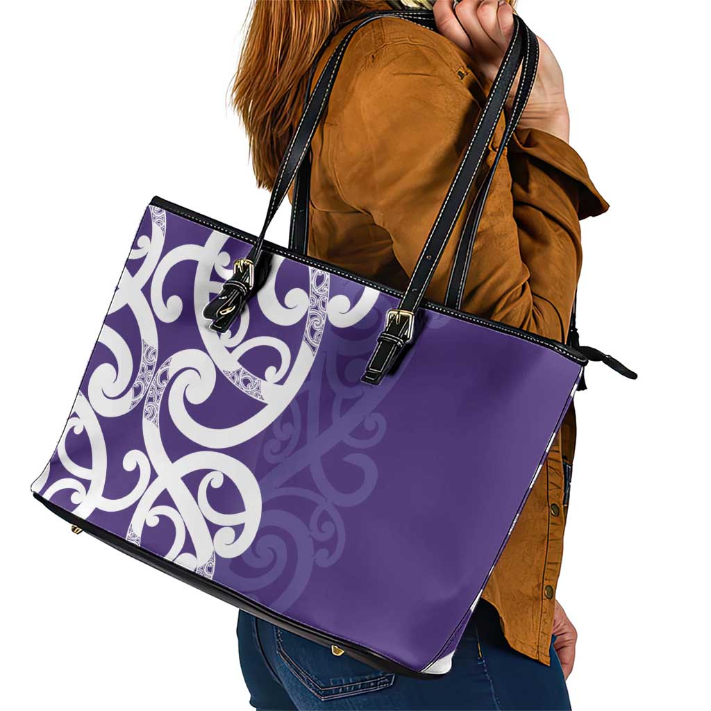 Violet Green Maori Leather Tote Bag Koru Kowhaiwhai LT7 - Polynesian Pride