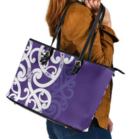 Violet Green Maori Leather Tote Bag Koru Kowhaiwhai LT7 - Polynesian Pride