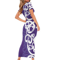 Violet Green Maori Short Sleeve Bodycon Dress Koru Kowhaiwhai - Polynesian Pride