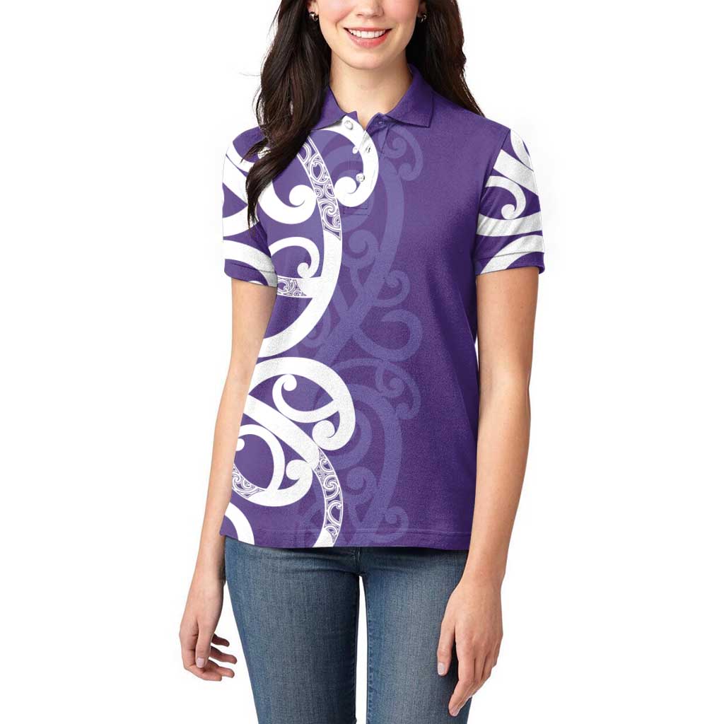 Violet Green Maori Women Polo Shirt Koru Kowhaiwhai - Polynesian Pride