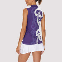 Violet Green Maori Women Sleeveless Polo Shirt Koru Kowhaiwhai LT7 - Polynesian Pride