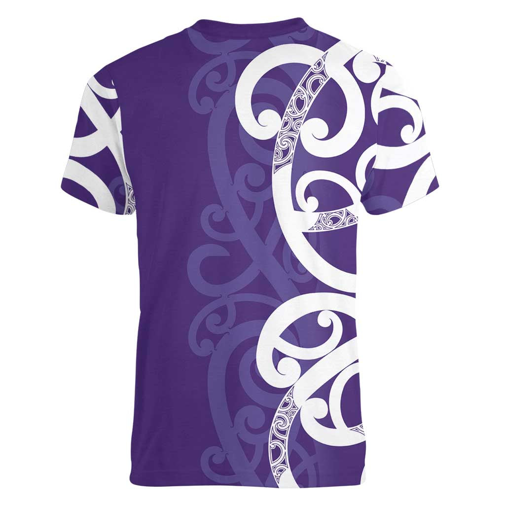 Violet Green Maori Women V-Neck T-Shirt Koru Kowhaiwhai - Polynesian Pride