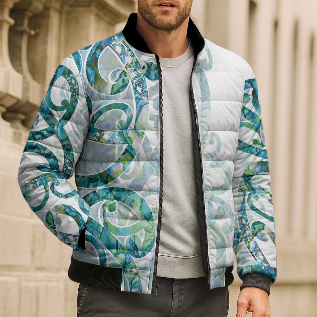 Paua Shell Maori Bomber Puffer Jacket Koru Kowhaiwhai - Polynesian Pride