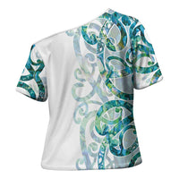 Paua Shell Maori Cross Shoulder Shirt Koru Kowhaiwhai LT7 - Polynesian Pride