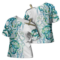 Paua Shell Maori Cross Shoulder Shirt Koru Kowhaiwhai LT7 - Polynesian Pride