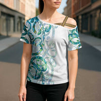 Paua Shell Maori Cross Shoulder Shirt Koru Kowhaiwhai LT7 - Polynesian Pride