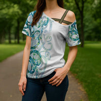 Paua Shell Maori Cross Shoulder Shirt Koru Kowhaiwhai LT7 - Polynesian Pride