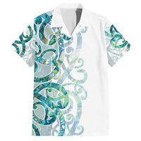 Paua Shell Maori Family Matching Off Shoulder Maxi Dress and Hawaiian Shirt Koru Kowhaiwhai LT7 Dad's Shirt - Short Sleeve White - Polynesian Pride