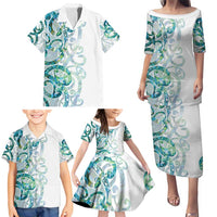 Paua Shell Maori Family Matching Puletasi and Hawaiian Shirt Koru Kowhaiwhai LT7 - Polynesian Pride