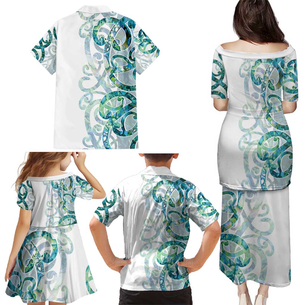 Paua Shell Maori Family Matching Puletasi and Hawaiian Shirt Koru Kowhaiwhai LT7 - Polynesian Pride