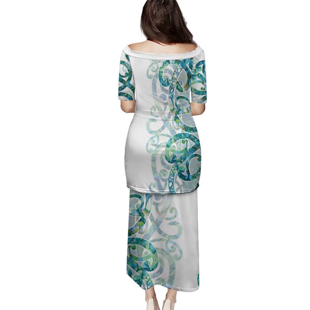 Paua Shell Maori Family Matching Puletasi and Hawaiian Shirt Koru Kowhaiwhai LT7 - Polynesian Pride