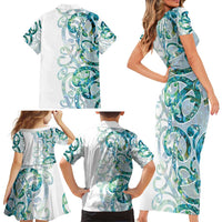 Paua Shell Maori Family Matching Short Sleeve Bodycon Dress and Hawaiian Shirt Koru Kowhaiwhai LT7 - Polynesian Pride