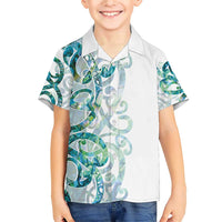 Paua Shell Maori Family Matching Short Sleeve Bodycon Dress and Hawaiian Shirt Koru Kowhaiwhai LT7 Son's Shirt White - Polynesian Pride