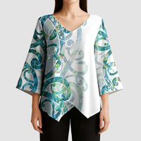 Paua Shell Maori Kimono Sleeve Blouse Koru Kowhaiwhai - Polynesian Pride