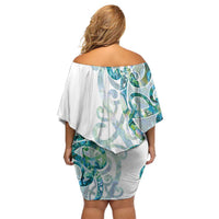 Paua Shell Maori Off Shoulder Short Dress Koru Kowhaiwhai LT7 - Polynesian Pride