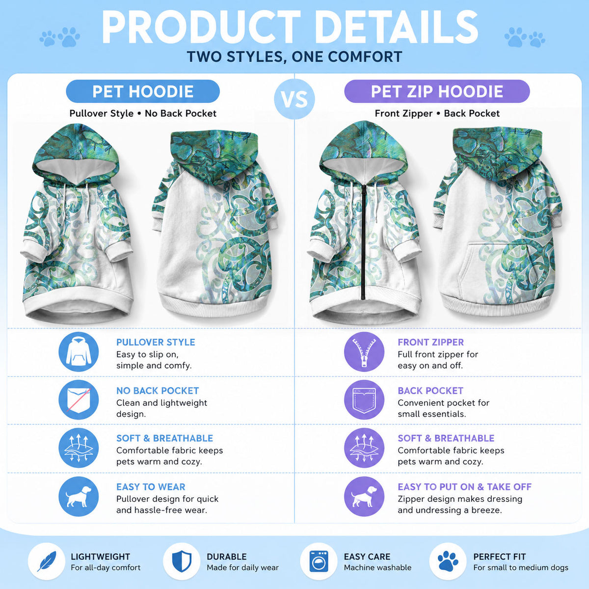 Paua Shell Maori Pet Hoodie Koru Kowhaiwhai
