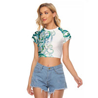 Paua Shell Maori Raglan Cropped T Shirt Koru Kowhaiwhai LT7 Female White - Polynesian Pride